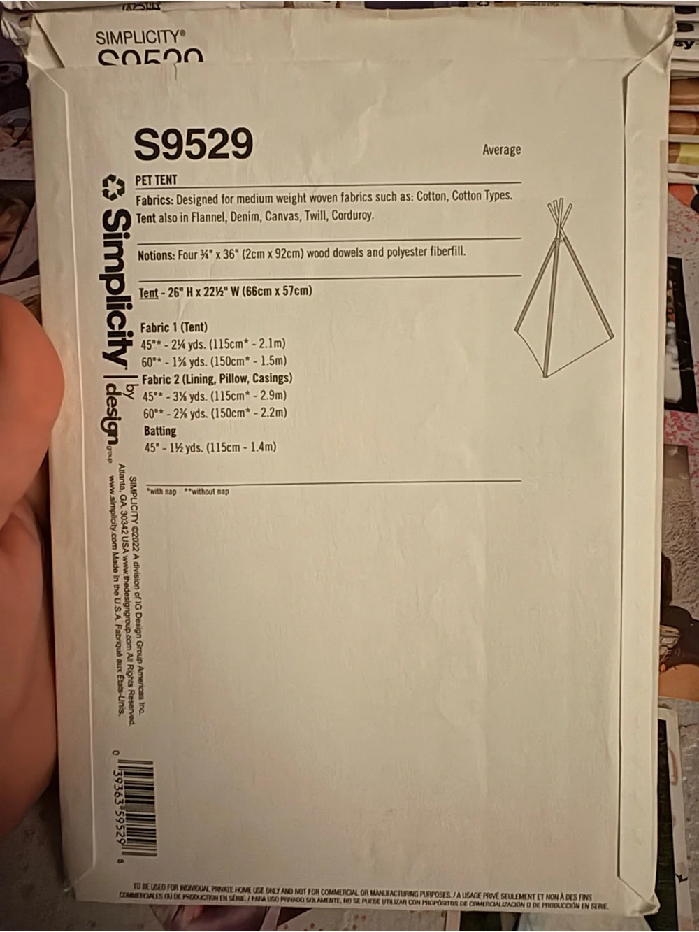 BN UNCUT SIMPLICITY 9529 OS SEWING PATTERNS PET TEE PEE BEDS